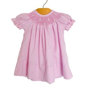 Edgehill Collection Pink Striped Smocked Floral Baby Girl Dress 6M